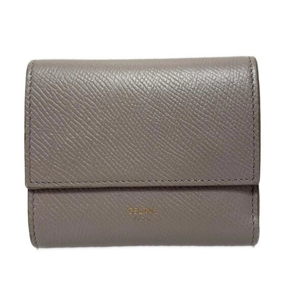 CELINE Small Trifold Wallet - Gray Beige Leather Trifold Wallet 321-081225 - Picture 1 of 5